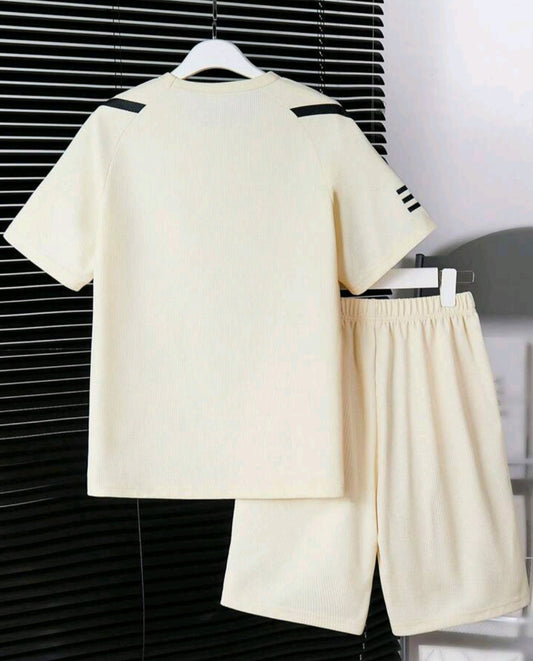 Kids Teen Boy Striped Printed Patchwork Round Neck Short