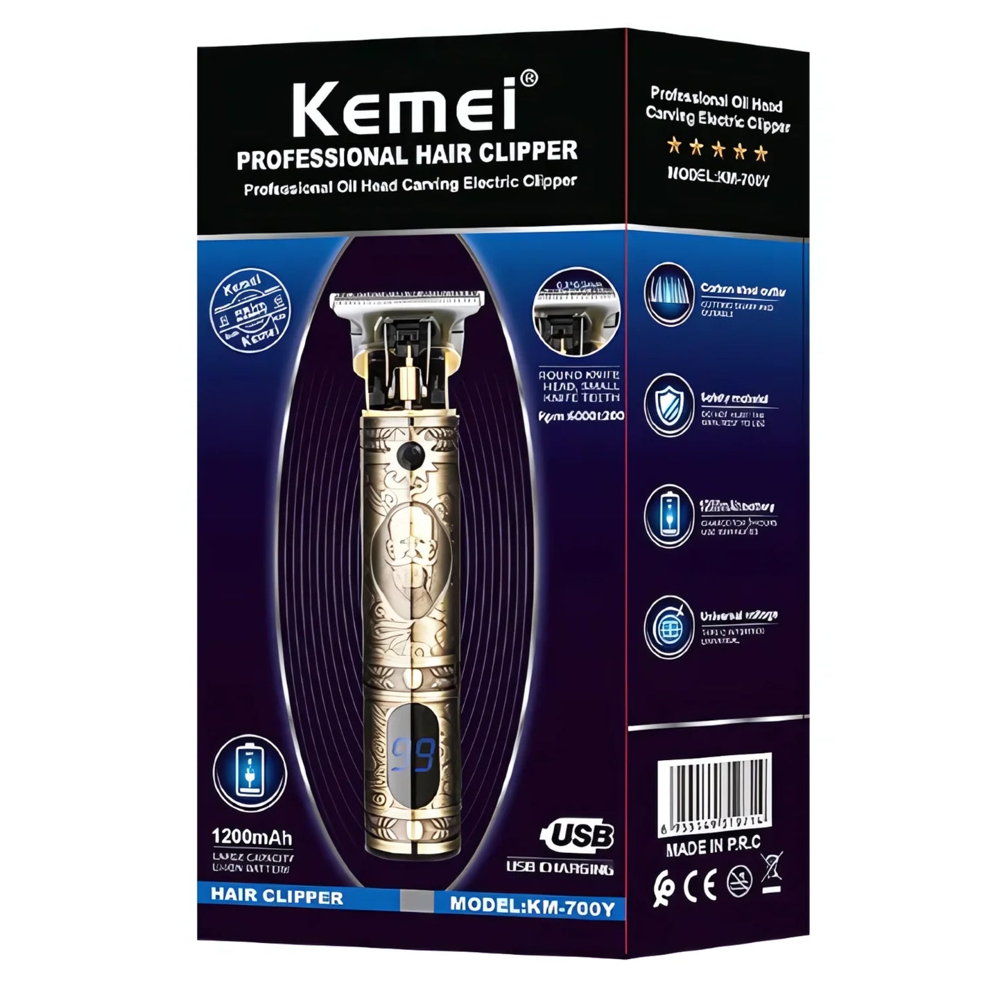 Kemei KM-700Y 1200mAh LCD Digital Display Rechargeable Electric Hair Clipper - Upgrade Your Grooming Routine with Precision and Ease