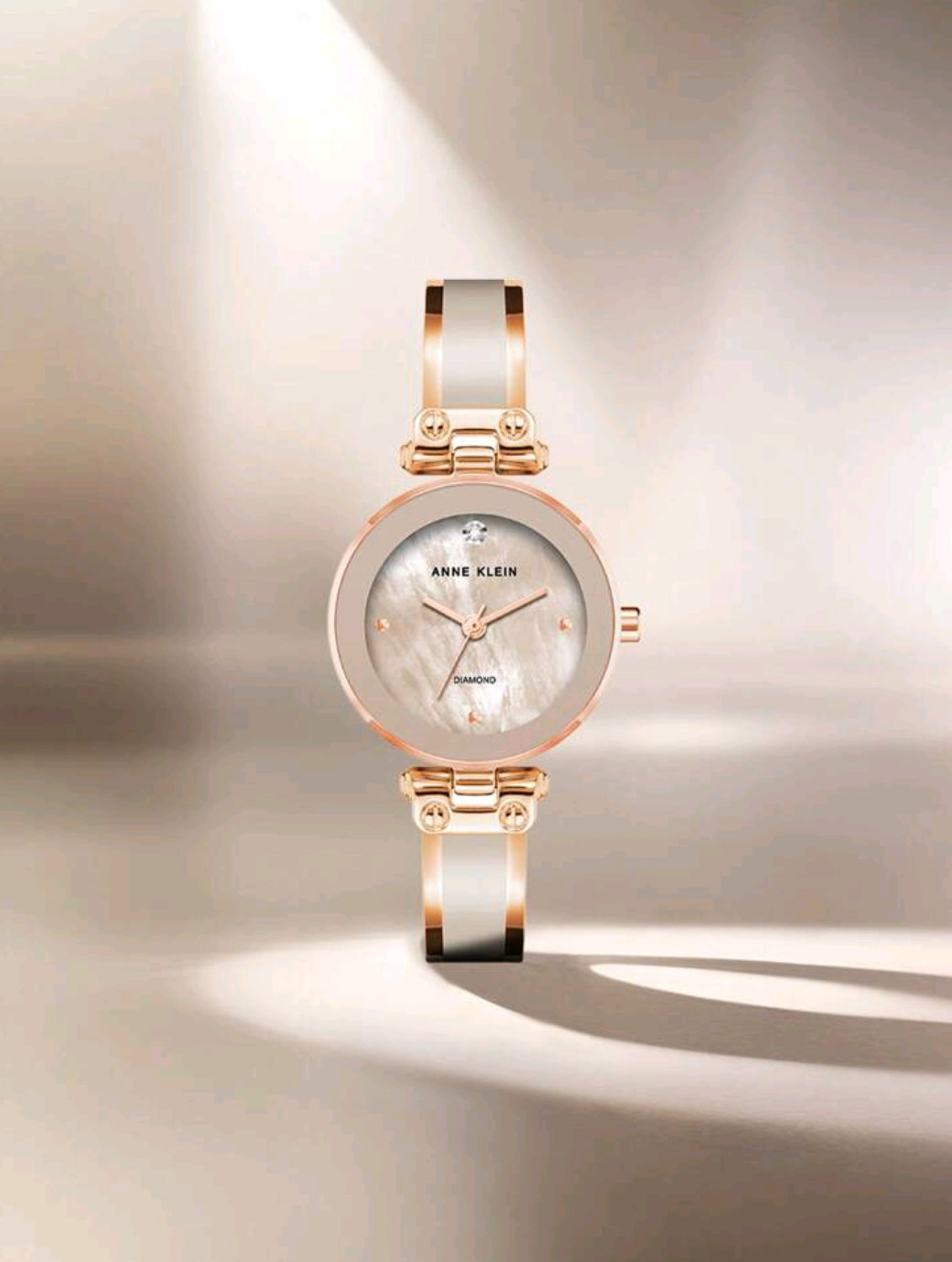 Women's Diamond Dial Bangle Watch With Blush Pink Mother-Of-Pearl Dial Ladies Luxury Gift Bracelet Watch With Enamel Filled Rose Gold-Tone Bangle Watch,AK/1980BMRG