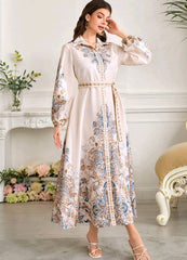 Mulvari Women's Elegant Floral Print Long Shirt Dress