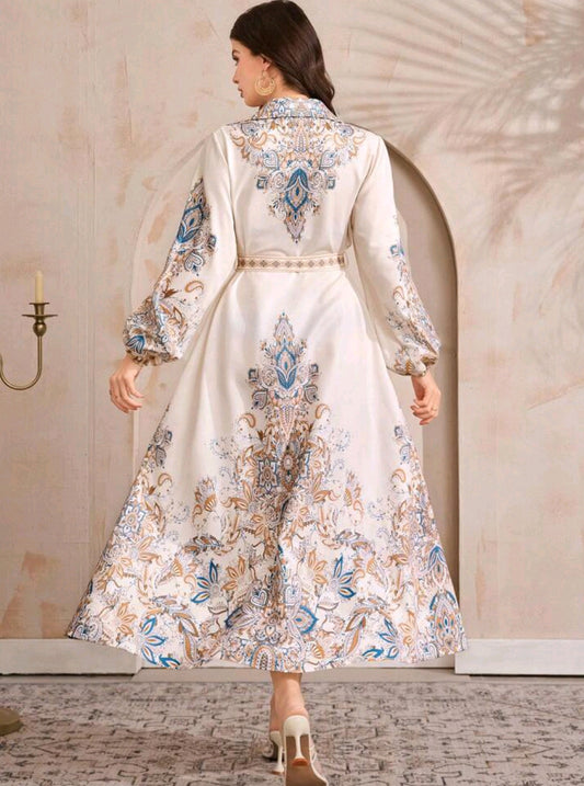 Mulvari Women's Elegant Floral Print Long Shirt Dress