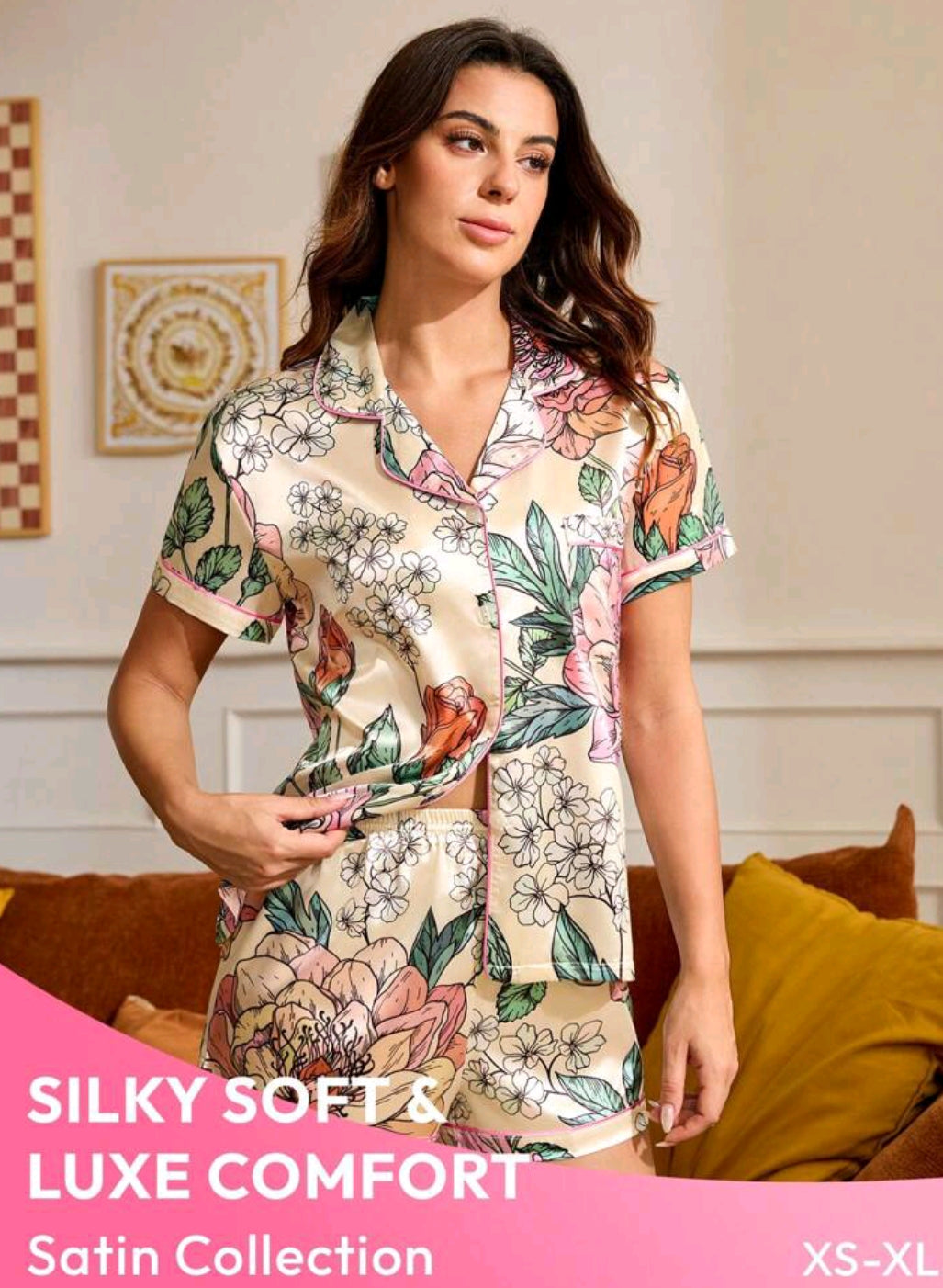 JIAN LASALA Women Multicolor Sleep Bottoms Plants,All Over Print Contrast Binding,Button Front,Pocket Summer 221213