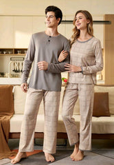 CoupledUp Women Round Neck Long Sleeve Simple Casual Top And Long Pants Pajama Se 161822