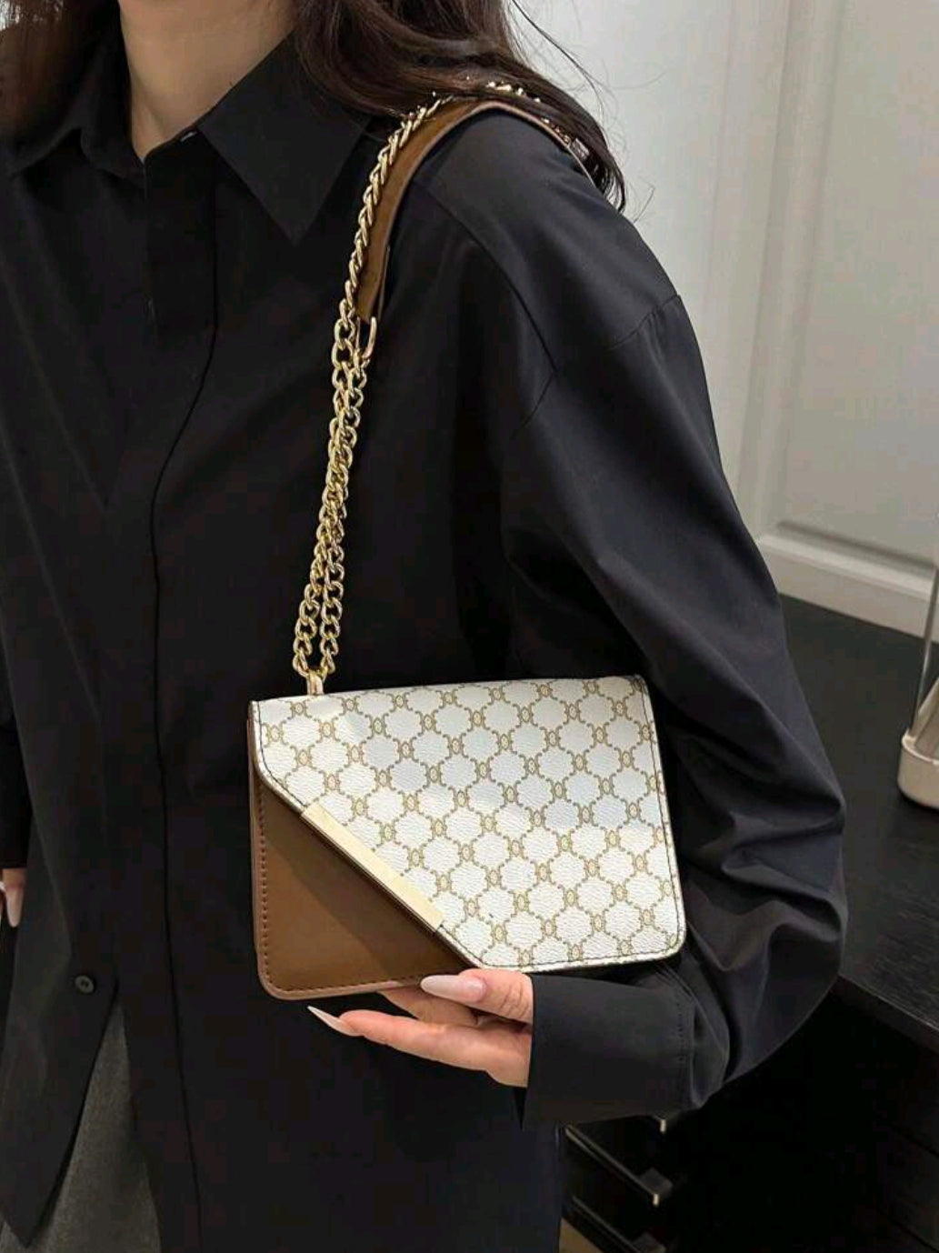 Mini Fashion Plaid Contrast Stitching Diagonal Backpack, Metal Chain Shoulder Strap Shoulder Bag Square Bag Suitable For Shopping.