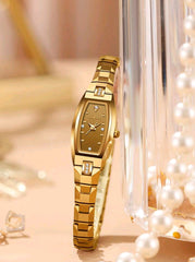 OLEVS 1pc Ladies Watch Gold Watch Olevs Luxury Elegant Wo Quartz Watch, Top Brand Waterproof Tungsten Steel Wristwatch With Oval Shape Diamond Design,