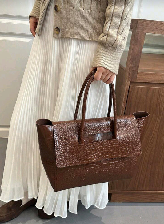 Women's Fashion New Solid Flap Handbag, High-End Large Capacity