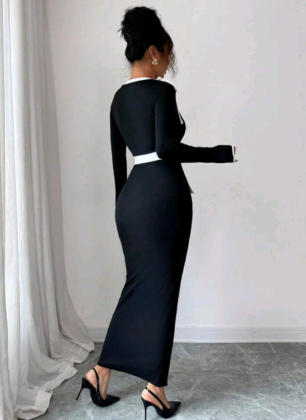 Elenzga Women's Contrast Color Long Sleeve Dress