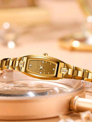 OLEVS 1pc Ladies Watch Gold Watch Olevs Luxury Elegant Wo Quartz Watch, Top Brand Waterproof Tungsten Steel Wristwatch With Oval Shape Diamond Design,