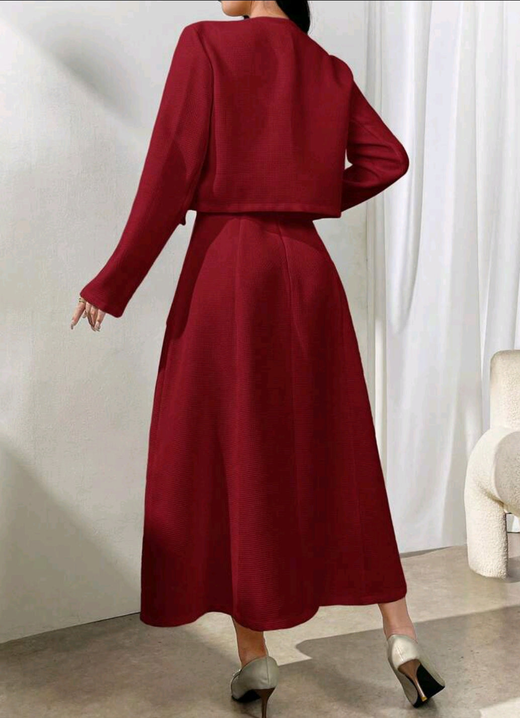 Modelyn Solid Button Front Jacket & Dress Without Belt Perfect For Business/Work/Cocktail Party/Wedding/Daily/Graduation Women Two Pieces Outfits 2 Pieces Set