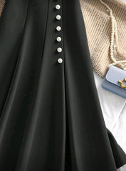 Women's Fashionable Solid Color Elegant Office Commuting Versatile Front Button Bodycon Mini Skirt