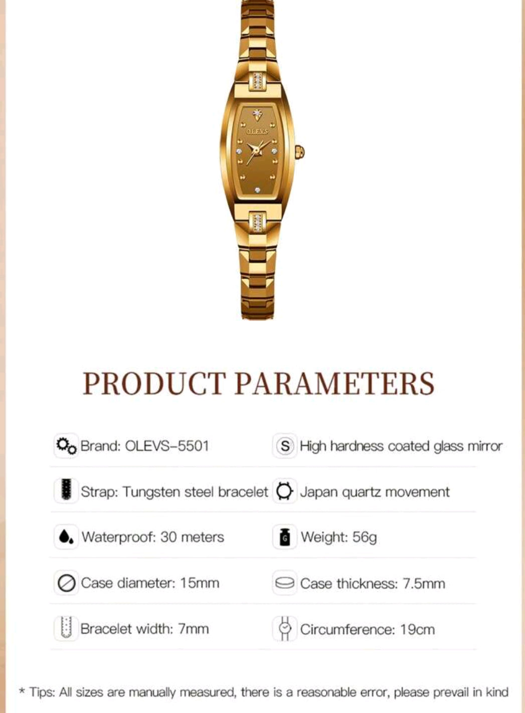 OLEVS 1pc Ladies Watch Gold Watch Olevs Luxury Elegant Wo  Quartz Watch, Top Brand Waterproof Tungsten Steel Wristwatch With Oval Shape Diamond Design,