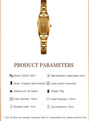 OLEVS 1pc Ladies Watch Gold Watch Olevs Luxury Elegant Wo Quartz Watch, Top Brand Waterproof Tungsten Steel Wristwatch With Oval Shape Diamond Design,