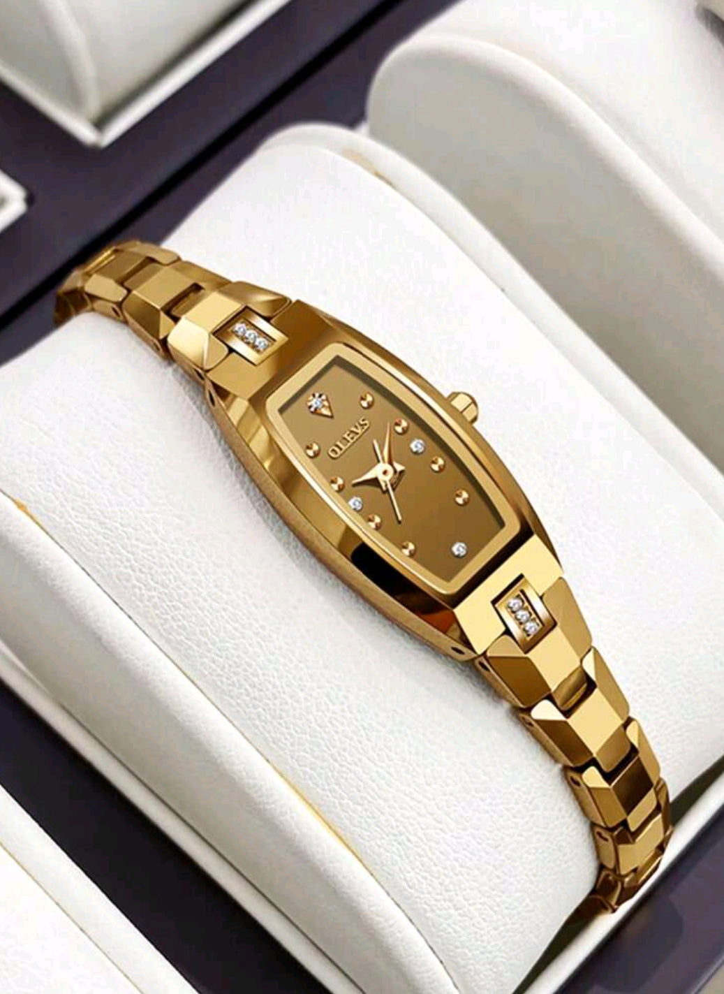 OLEVS 1pc Ladies Watch Gold Watch Olevs Luxury Elegant Wo  Quartz Watch, Top Brand Waterproof Tungsten Steel Wristwatch With Oval Shape Diamond Design,