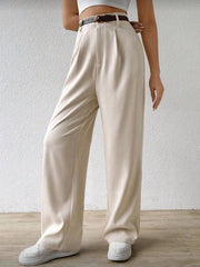 EZwear Women's Casual Straight-Leg Pants With Waist Belt