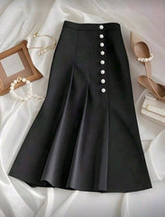 Women's Fashionable Solid Color Elegant Office Commuting Versatile Front Button Bodycon Mini Skirt