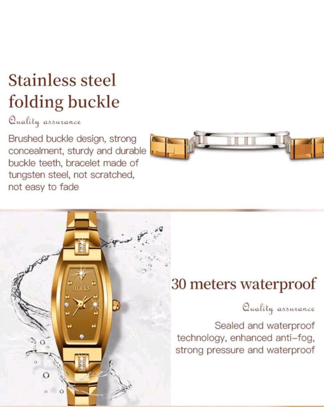 OLEVS 1pc Ladies Watch Gold Watch Olevs Luxury Elegant Wo  Quartz Watch, Top Brand Waterproof Tungsten Steel Wristwatch With Oval Shape Diamond Design,