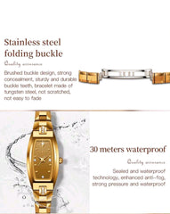 OLEVS 1pc Ladies Watch Gold Watch Olevs Luxury Elegant Wo Quartz Watch, Top Brand Waterproof Tungsten Steel Wristwatch With Oval Shape Diamond Design,