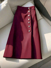 Women's Fashionable Elegant Casual Metal Button Front Fitted Skirt, Versatile For Commute And Daily Wear,