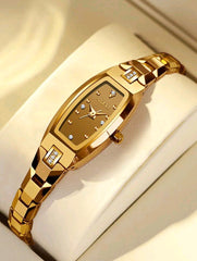 OLEVS 1pc Ladies Watch Gold Watch Olevs Luxury Elegant Wo Quartz Watch, Top Brand Waterproof Tungsten Steel Wristwatch With Oval Shape Diamond Design,