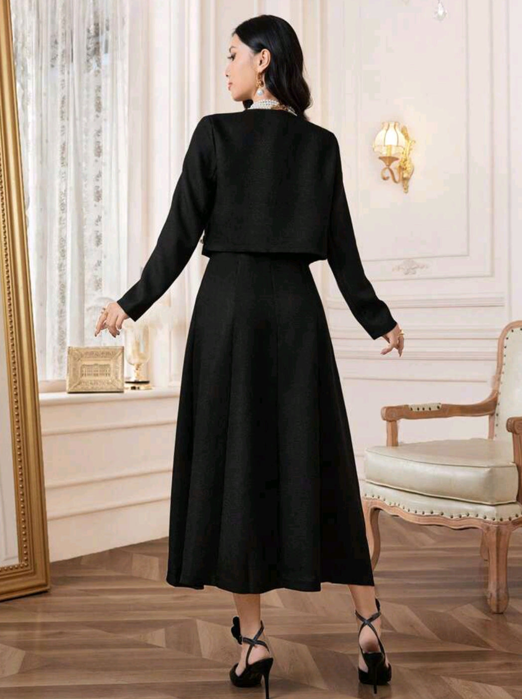Modelyn Solid Button Front Jacket & Dress Without Belt Perfect For Business/Work/Cocktail Party/Wedding/Daily/Graduation Women Two Pieces Outfits 2 Pieces Set
