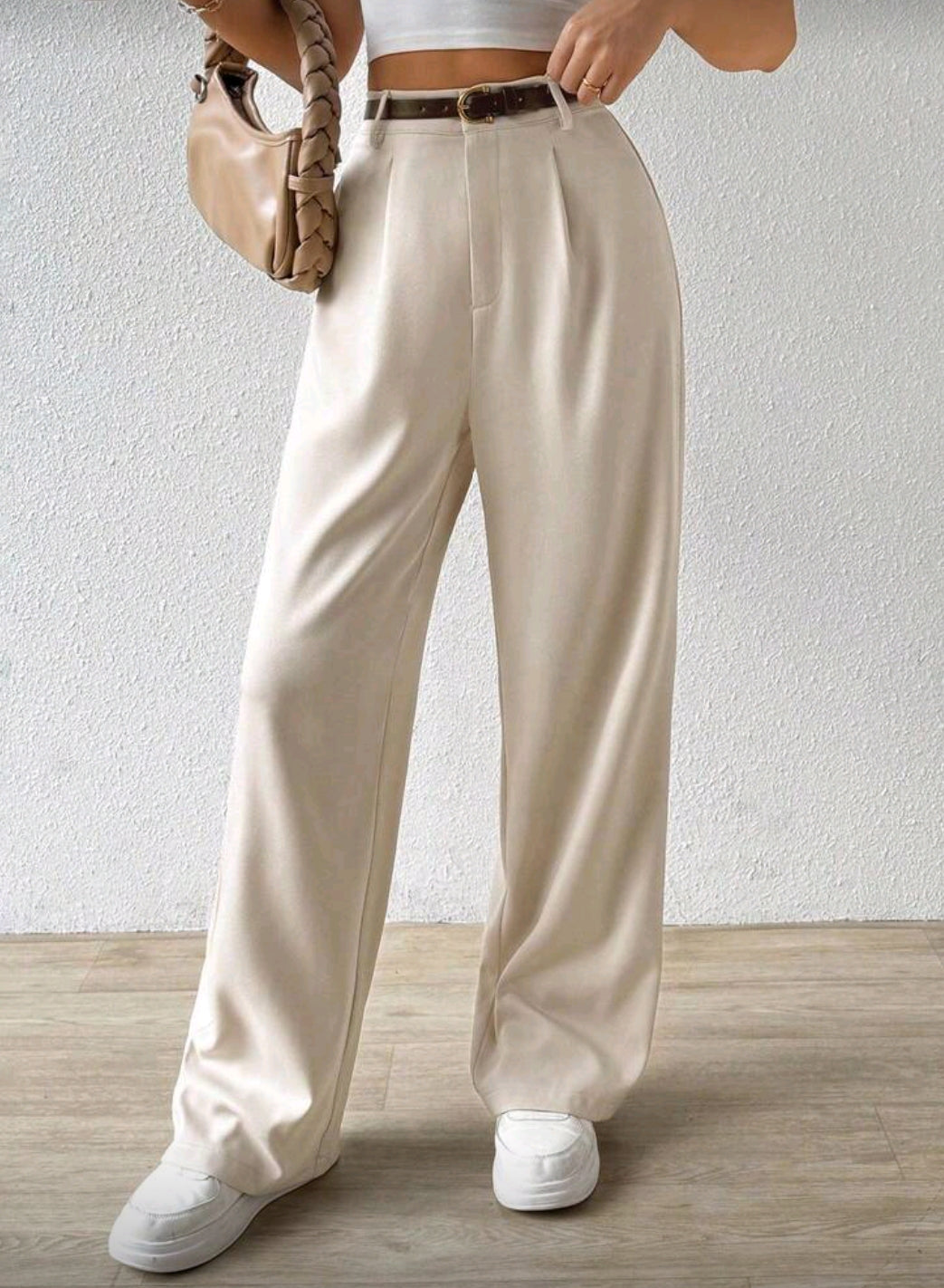 SHEIN EZwear Women's Casual Straight-Leg Pants With Waist Belt