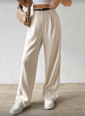 EZwear Women's Casual Straight-Leg Pants With Waist Belt