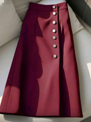 Women's Fashionable Elegant Casual Metal Button Front Fitted Skirt, Versatile For Commute And Daily Wear,