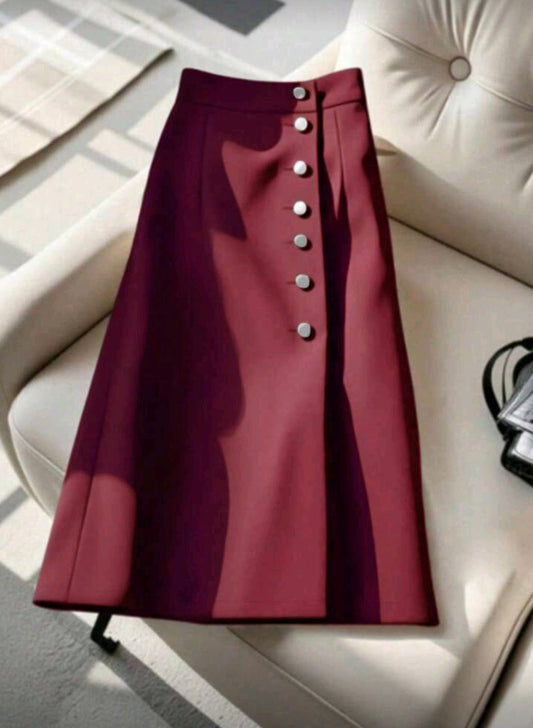 Women's Fashionable Elegant Casual Metal Button Front Fitted Skirt, Versatile For Commute And Daily Wear,