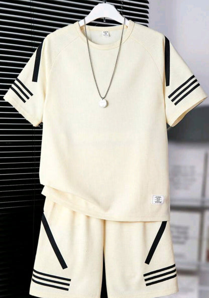 Kids Teen Boy Striped Printed Patchwork Round Neck Short