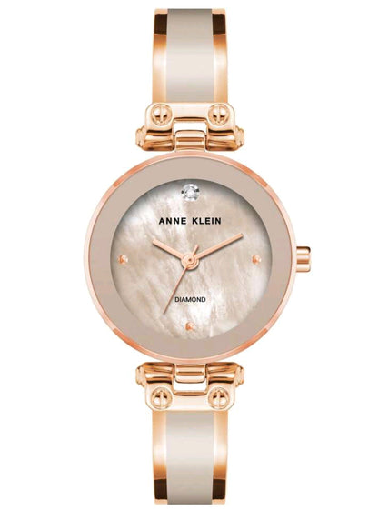 Women's Diamond Dial Bangle Watch With Blush Pink Mother-Of-Pearl Dial Ladies Luxury Gift Bracelet Watch With Enamel Filled Rose Gold-Tone Bangle Watch,AK/1980BMRG