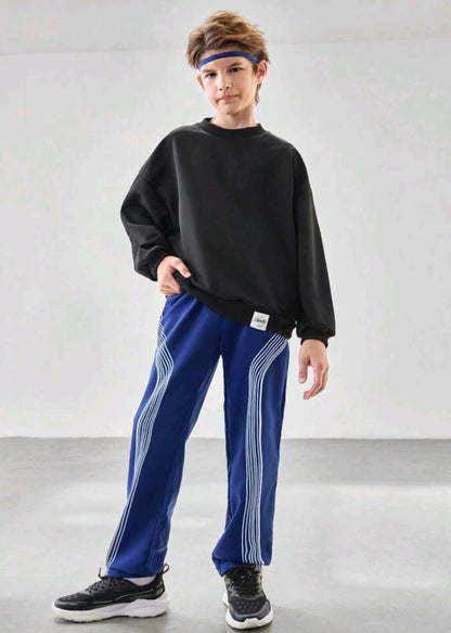 Tween Boy Star Print Casual Loose Pants With Pockets, 161718