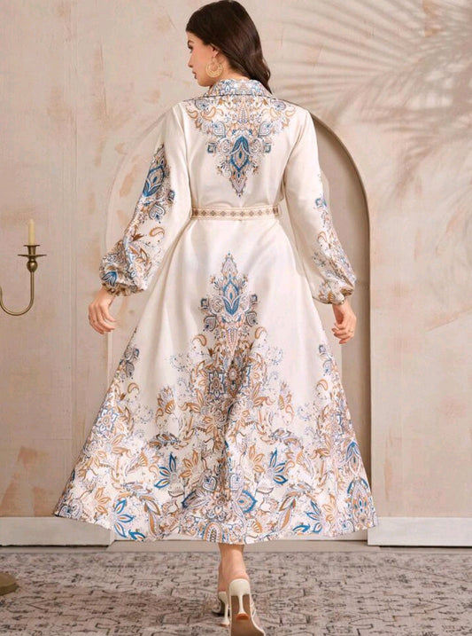 Mulvari Women's Elegant Floral Print Long Shirt Dress