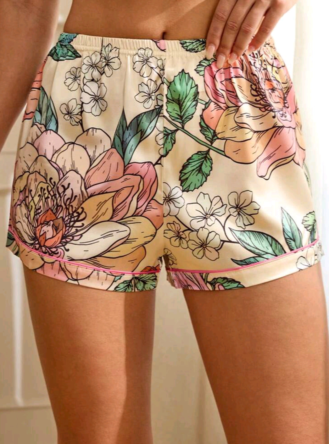 JIAN LASALA Women Multicolor Sleep Bottoms Plants,All Over Print Contrast Binding,Button Front,Pocket Summer 221213