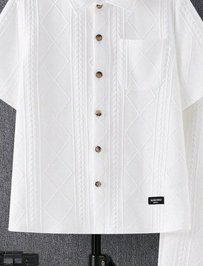 SHEIN 2pcs Set Teenboy's Knit Jacquard Loose Raglan Collar Shorts & Tee Outfit Set, B6050