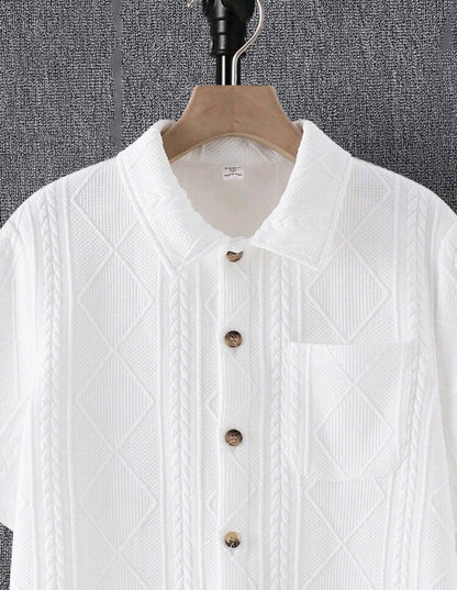 SHEIN 2pcs Set Teenboy's Knit Jacquard Loose Raglan Collar Shorts & Tee Outfit Set, B6050