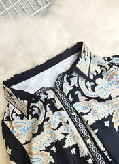 1pc Elegant Summer Bohemian Print Long Sleeve Maxi Dress with Belt and Buttons, Floral Pattern