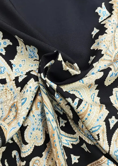 1pc Elegant Summer Bohemian Print Long Sleeve Maxi Dress with Belt and Buttons, Floral Pattern