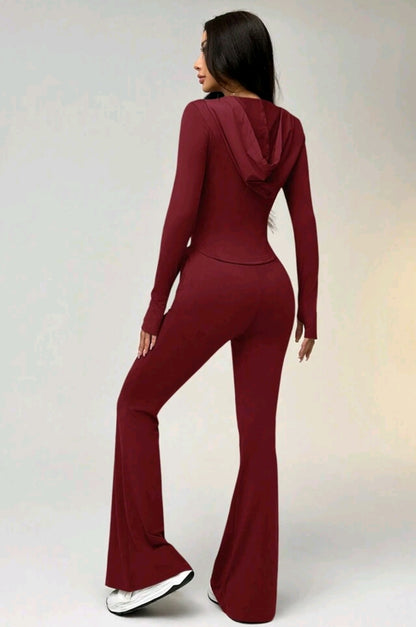 SHEIN EZwear Women Solid Color Zip Front Long Sleeve Hoodie & Skinny Pants Activewear Set