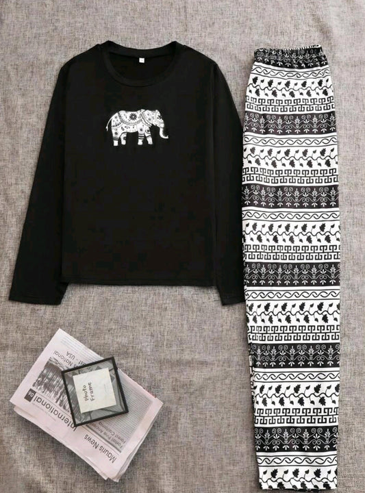 Elephant Print Tee & Pants PJ Set / Pajama Set 121456