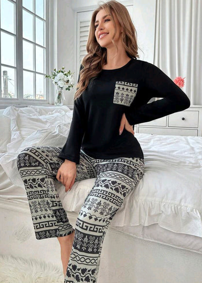 CoupledUp Geometric Long Sleeve & Pants Pajama Set c2503