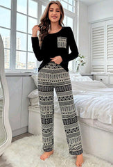 CoupledUp Geometric Long Sleeve & Pants Pajama Set c2503