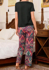 Trezura Retro Minimalist Style Printed Loose Women Pajama Set 181415