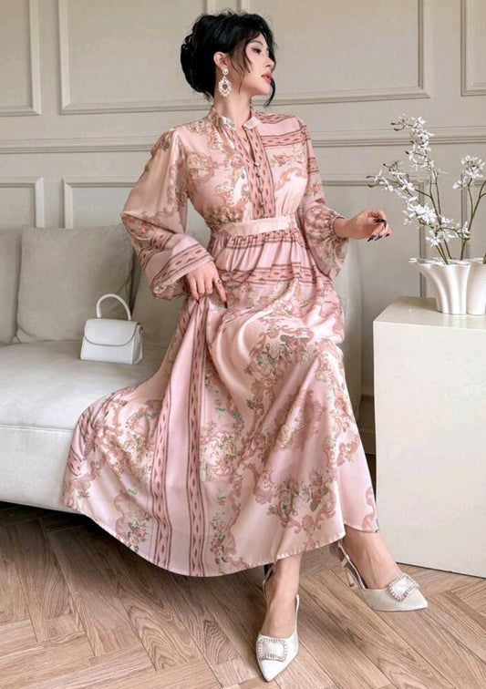 DAZY Women's V-Neck Waisted Midi Dress With Retro Print, Geometric Pattern, Spring Floral Elegant