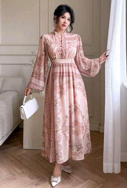 DAZY Women's V-Neck Waisted Midi Dress With Retro Print, Geometric Pattern, Spring Floral Elegant