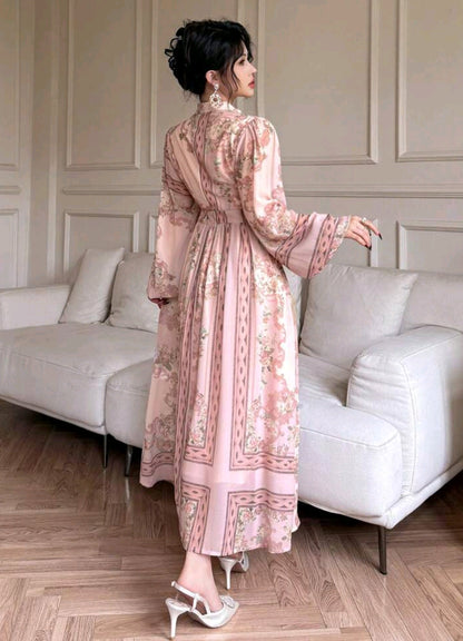 DAZY Women's V-Neck Waisted Midi Dress With Retro Print, Geometric Pattern, Spring Floral Elegant