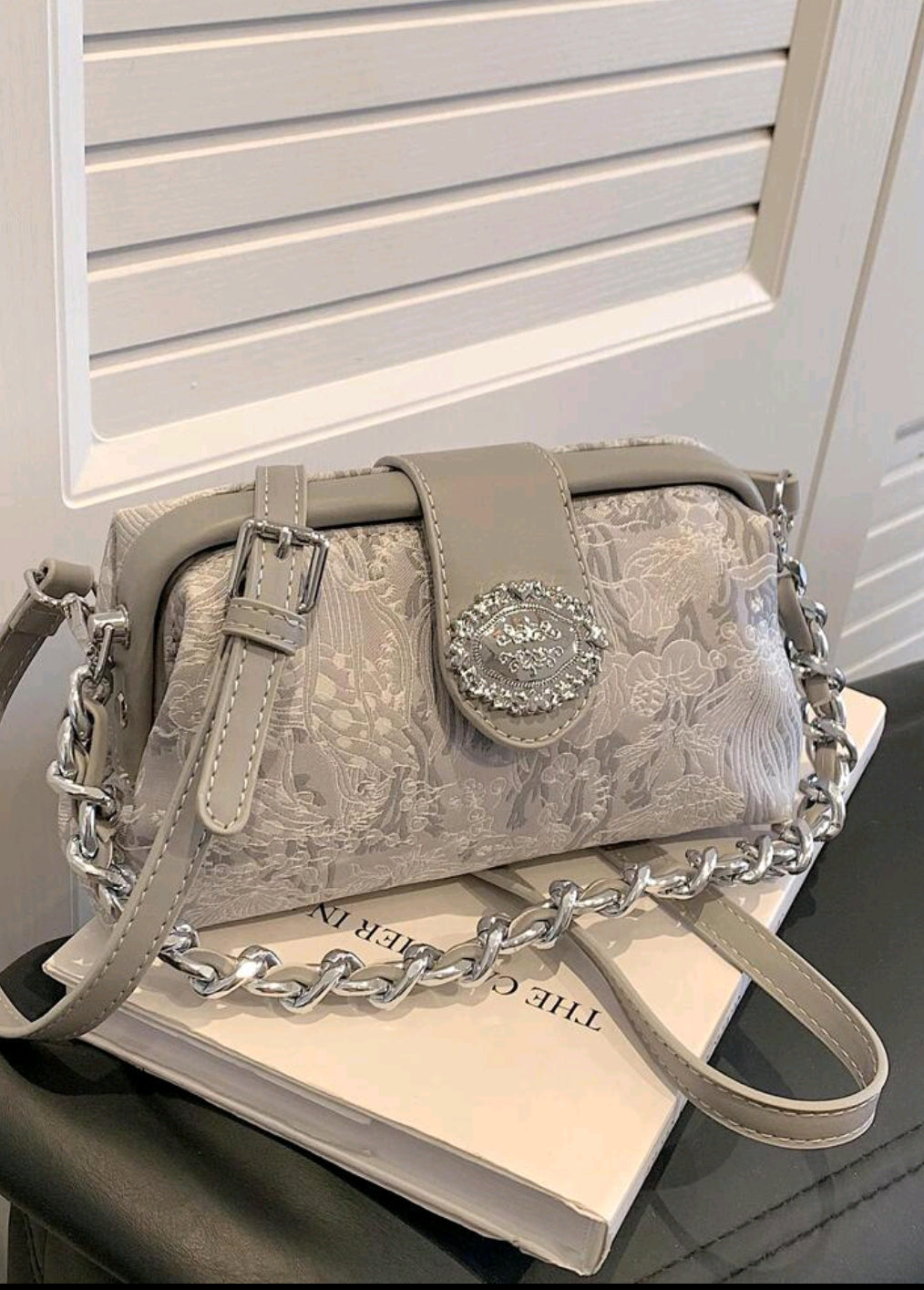 Mini Fashionable Elegant Solid Color Clutch With Metal Chain Handle For Women