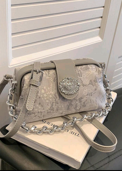 Mini Fashionable Elegant Solid Color Clutch With Metal Chain Handle For Women