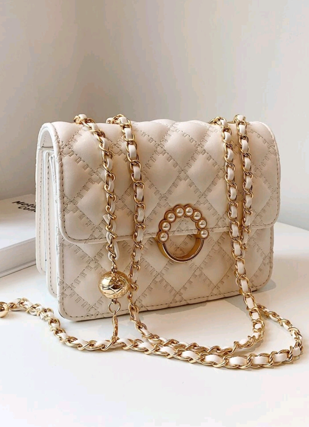 Waterproof,Lightweight,Business Casual Mini Faux Pearl Decor Chain Shoulder Bag For Teen Girls Women College Students,Rookies & White-collar Workers Perfect for Office,College,Work ,Business,Commute