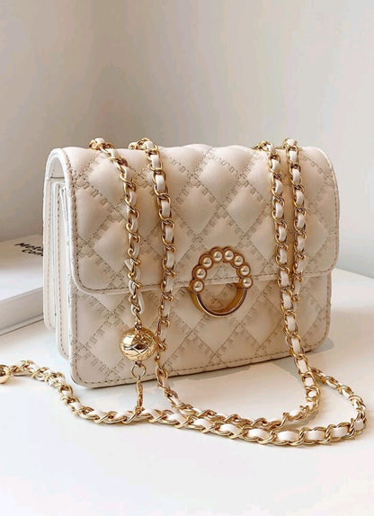 Waterproof,Lightweight,Business Casual Mini Faux Pearl Decor Chain Shoulder Bag For Teen Girls Women College Students,Rookies & White-collar Workers Perfect for Office,College,Work ,Business,Commute