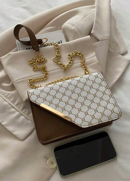 Mini Fashion Plaid Contrast Stitching Diagonal Backpack, Metal Chain Shoulder Strap Shoulder Bag Square Bag Suitable For Shopping.